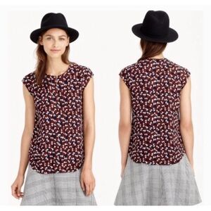 J. Crew Black/brown, shattered glass, print Fitted Cap Sleeve Blouse size 6